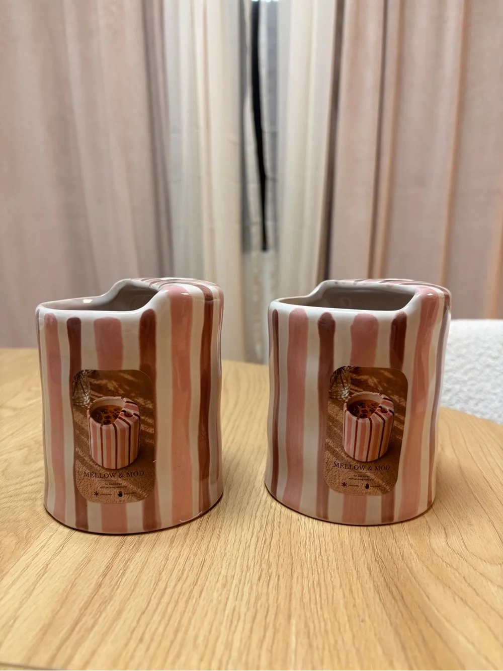 Viral Hand Painted Striped Ceramic Mug - Pink & Brown